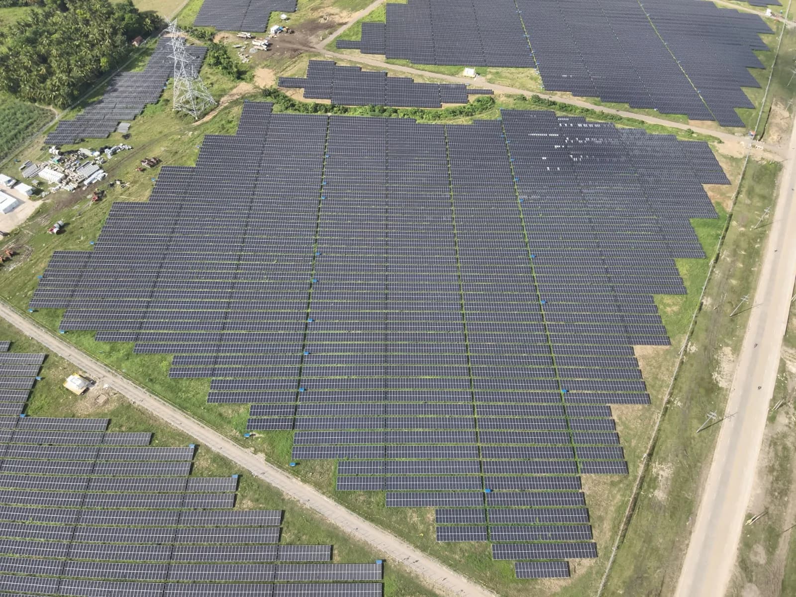 Aerial view of rows of solar panels at an AboitizPower solar plant